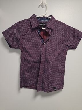 Boys Kenneth Cole Short-Sleeve Dot Print Shirt - Burgundy